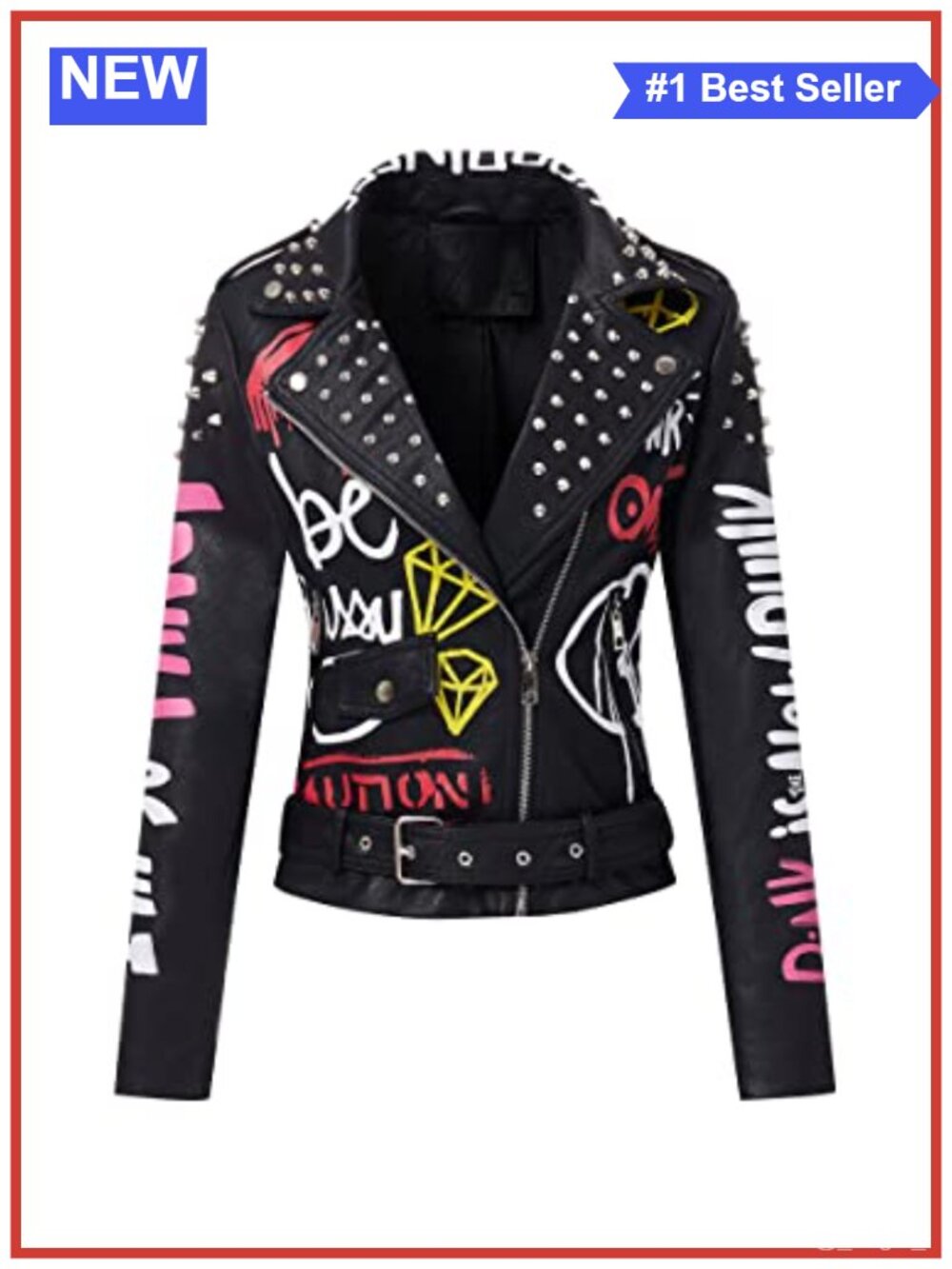 Faux Leather Moto Jacket Floral Studded Biker Coat